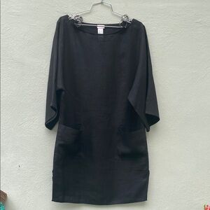 La Perla Black Tunic Linen Dress with Pockets